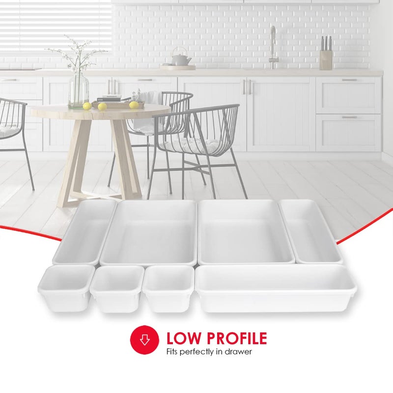 Home Basics 8 Piece Kitchen, Adjustable and Customizable Multi-Drawer Divider Organizer Set Multipurpose Use White - Image 4